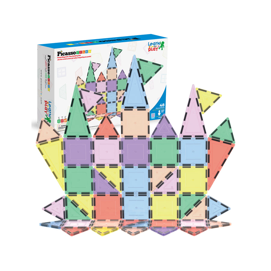 PicassoTiles Pastel Magnetic Tiles Building Set 48pc