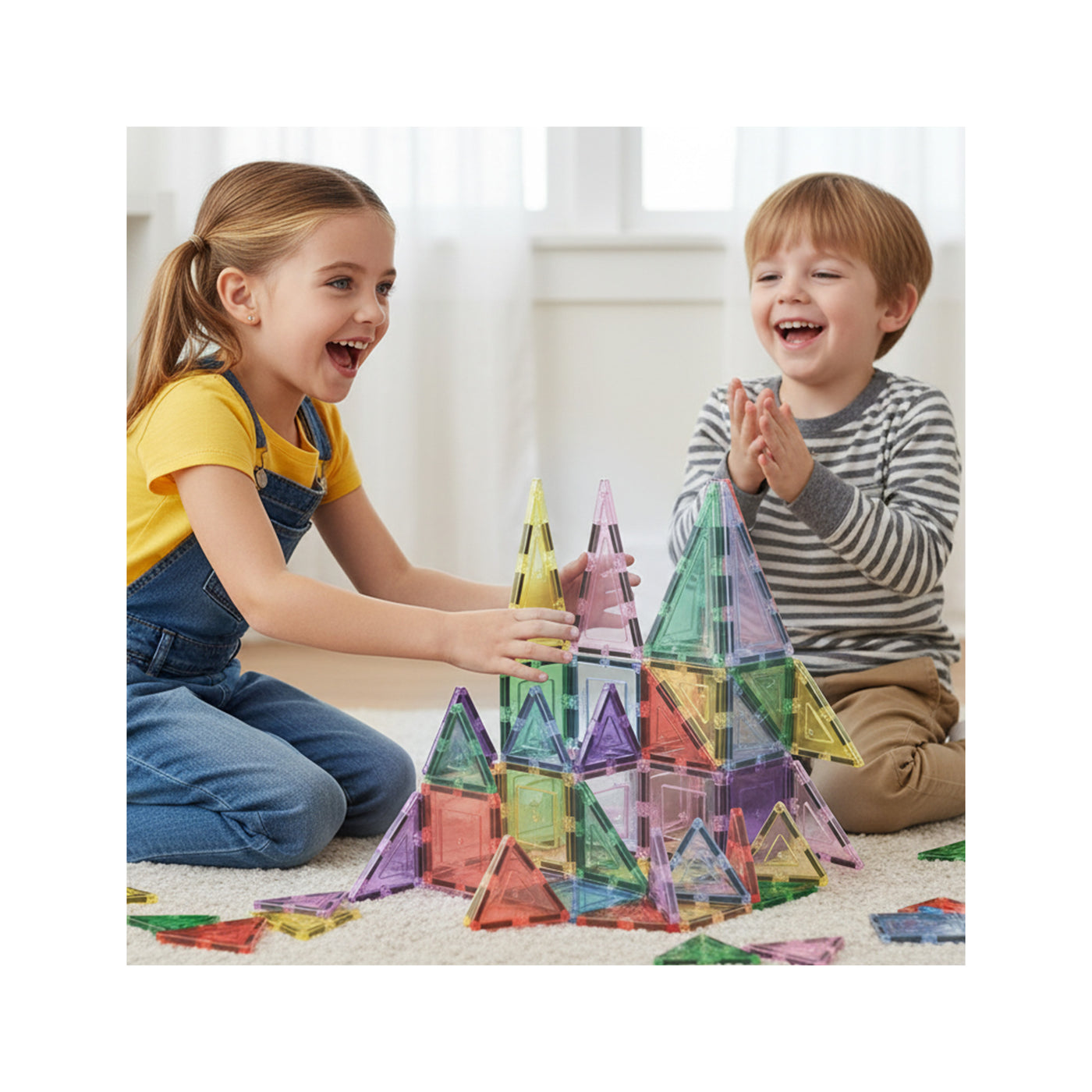 PicassoTiles Pastel Magnetic Tiles Building Set 48pc