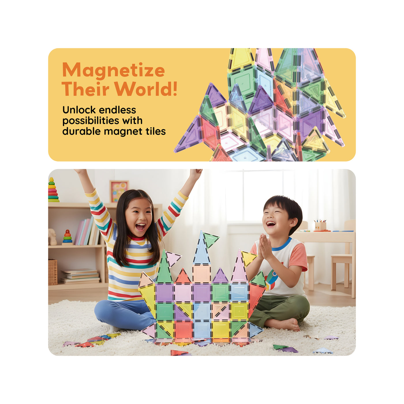 PicassoTiles Pastel Magnetic Tiles Building Set 48pc