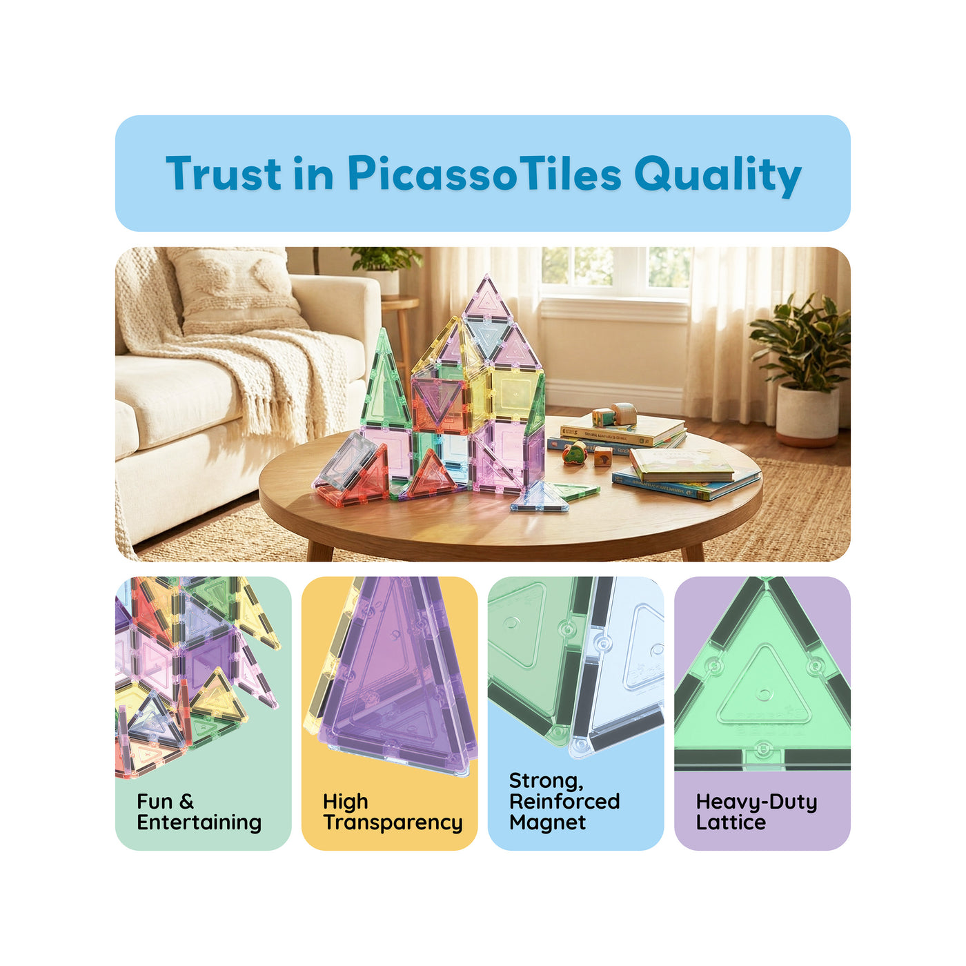 PicassoTiles Pastel Magnetic Tiles Building Set 48pc