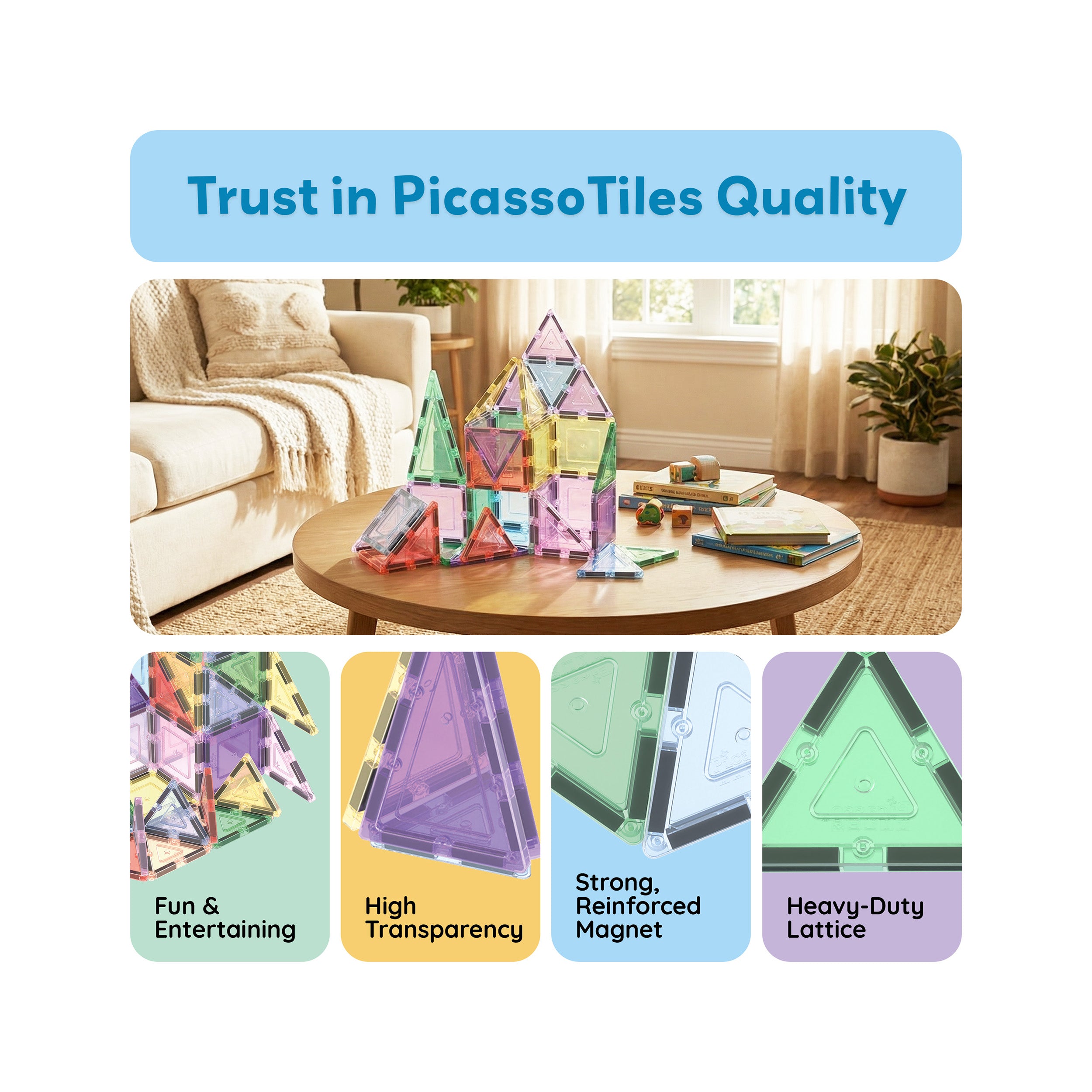 PicassoTiles Pastel Magnetic Tiles Building Set 48pc