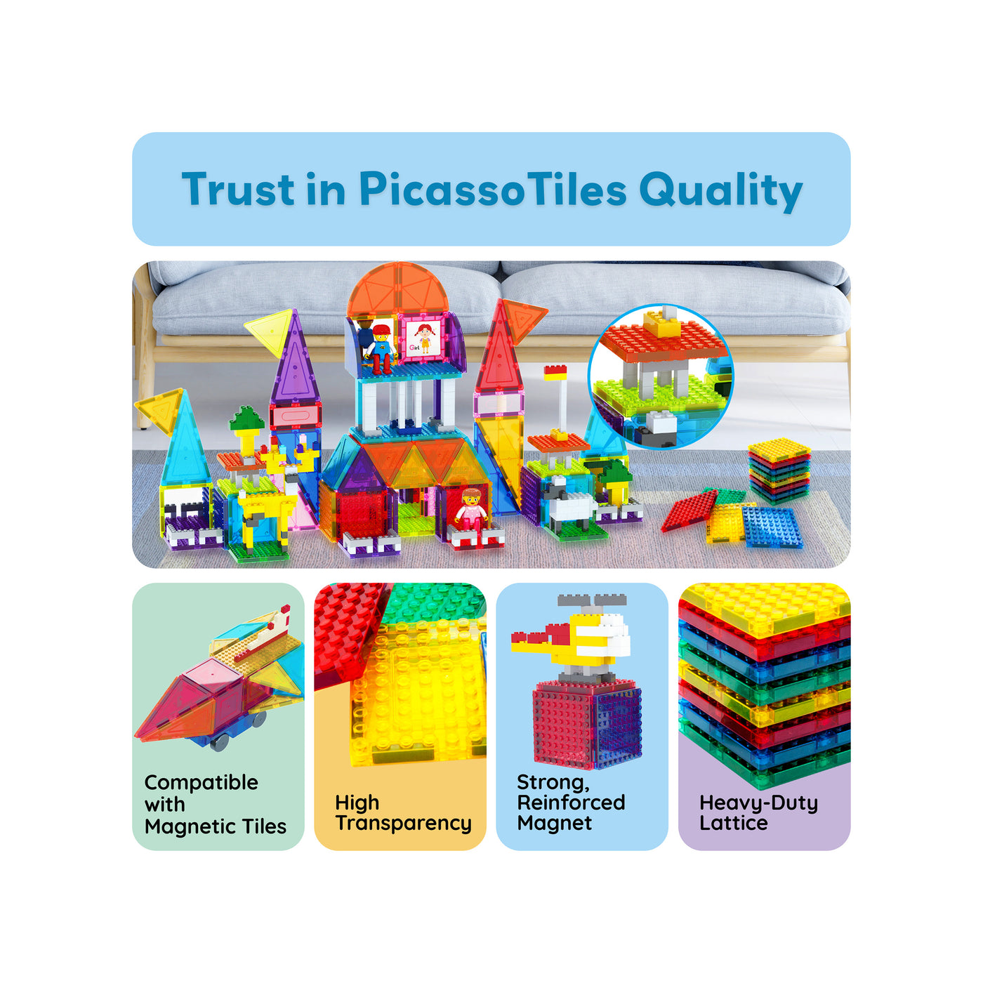 PicassoTiles Magnetic Brick Blocks Toy Tile Combo Pack