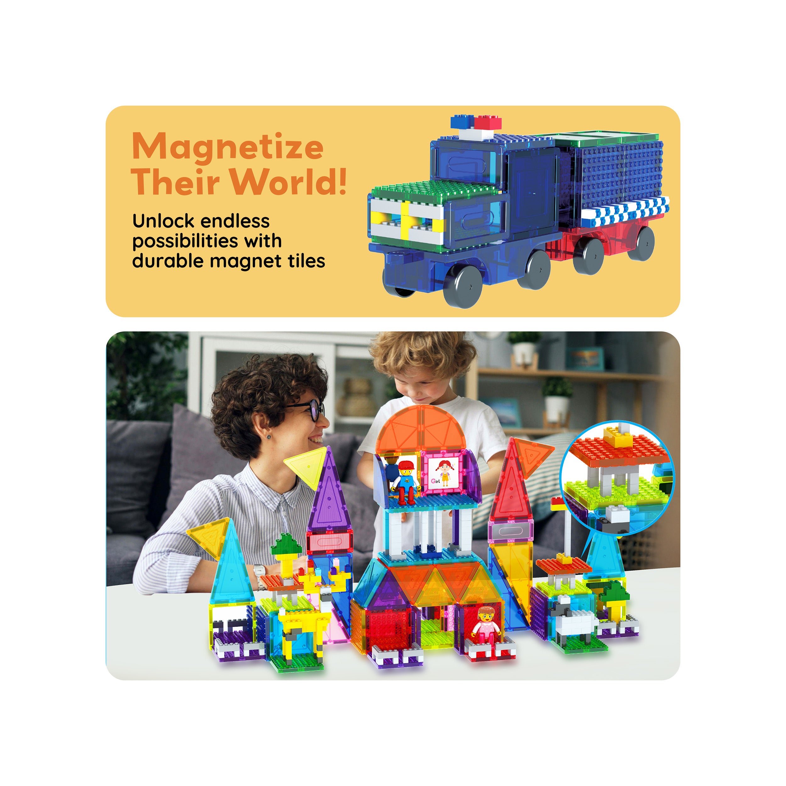 PicassoTiles 12pc Magnet Tile and Brick Block Combo Set