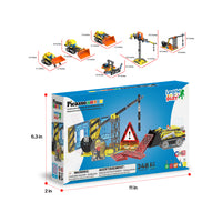 PicassoTiles 248-piece construction set box with dimensions (6.3 in x 11 in x 2 in) and model sizing guide.   
PNG