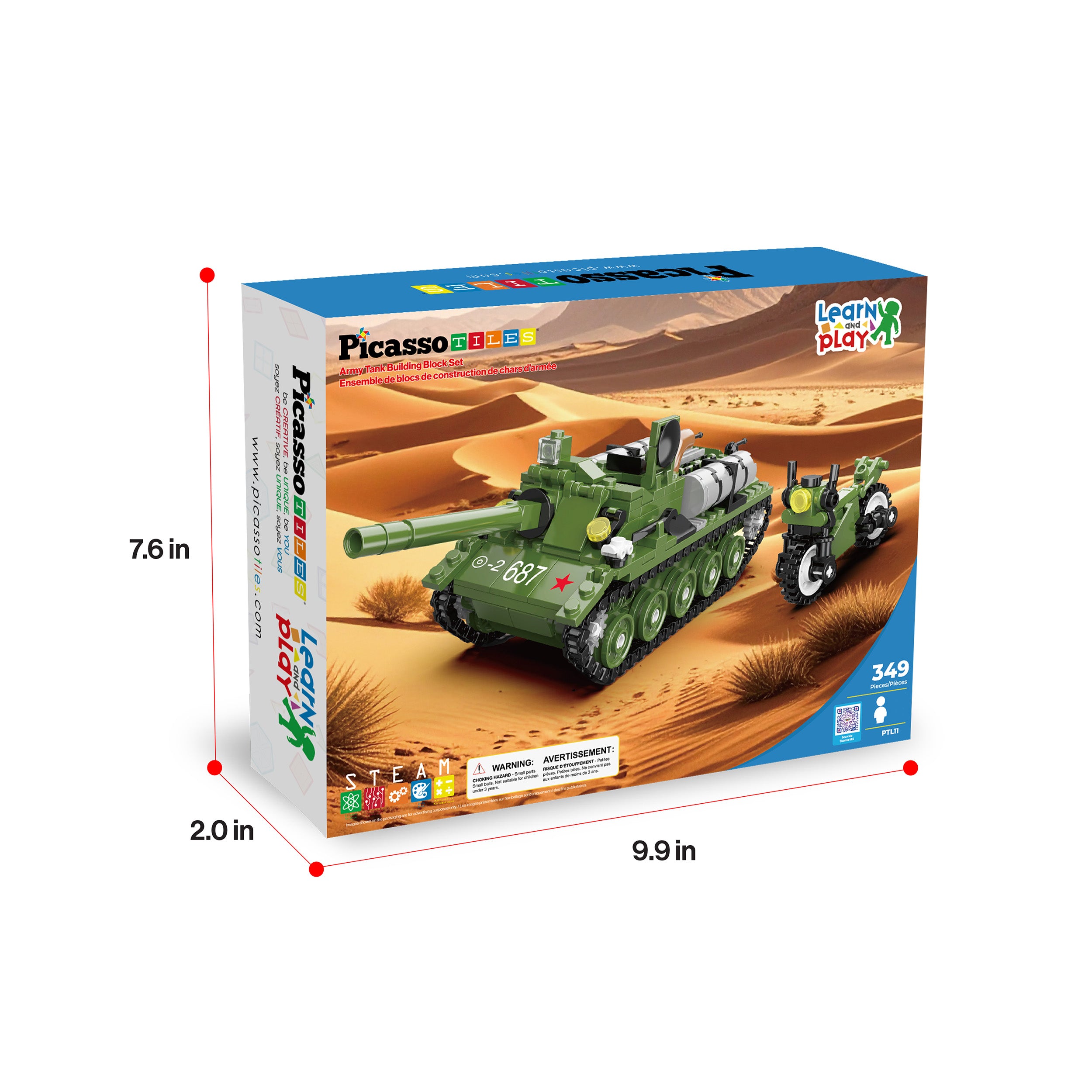 PicassoTiles 349pc Army Tank & Military Motorcycle Brick Block
