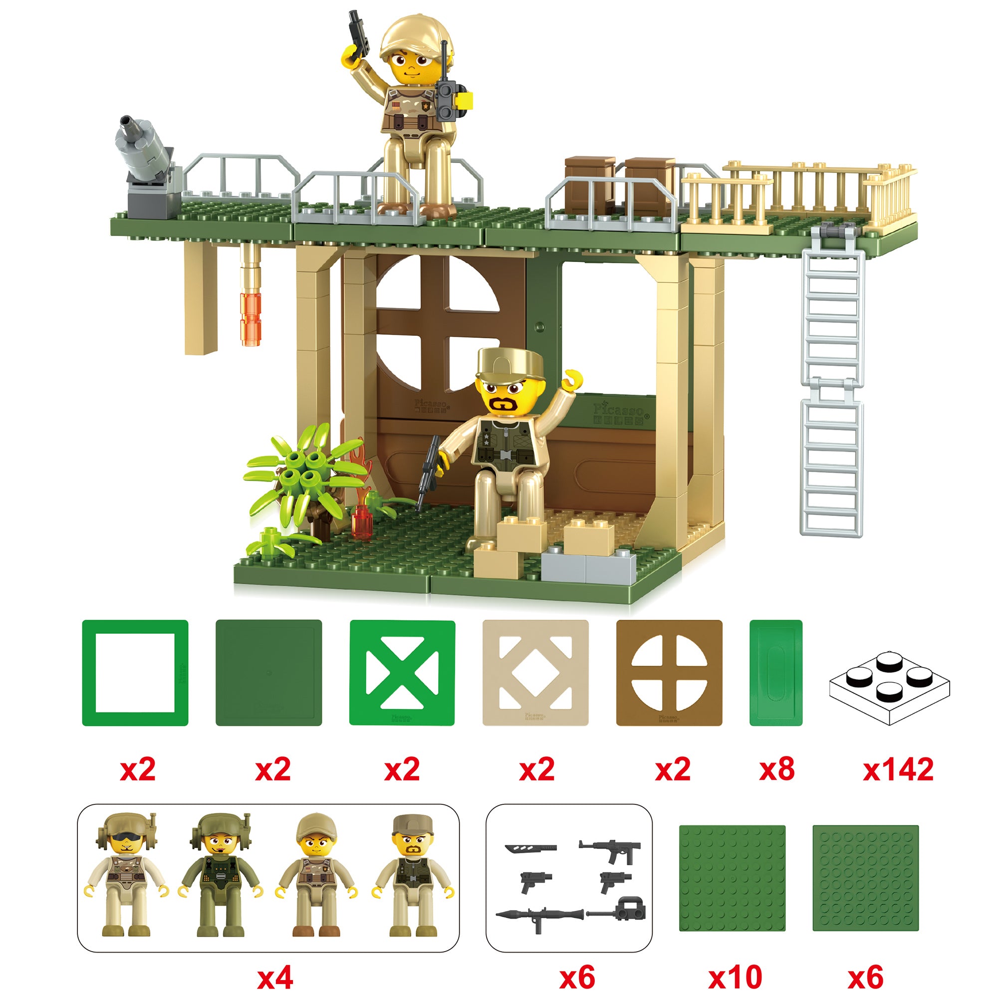 PicassoTiles Military Magnetic Tile, Bricks & Blocks Combo Building Se