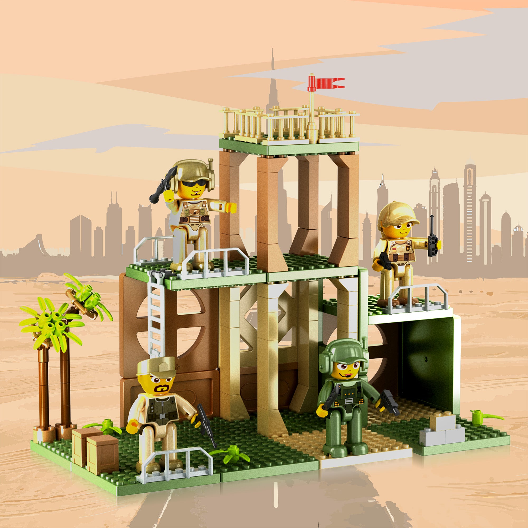 PicassoTiles Military Magnetic Tile, Bricks & Blocks Combo Building Se
