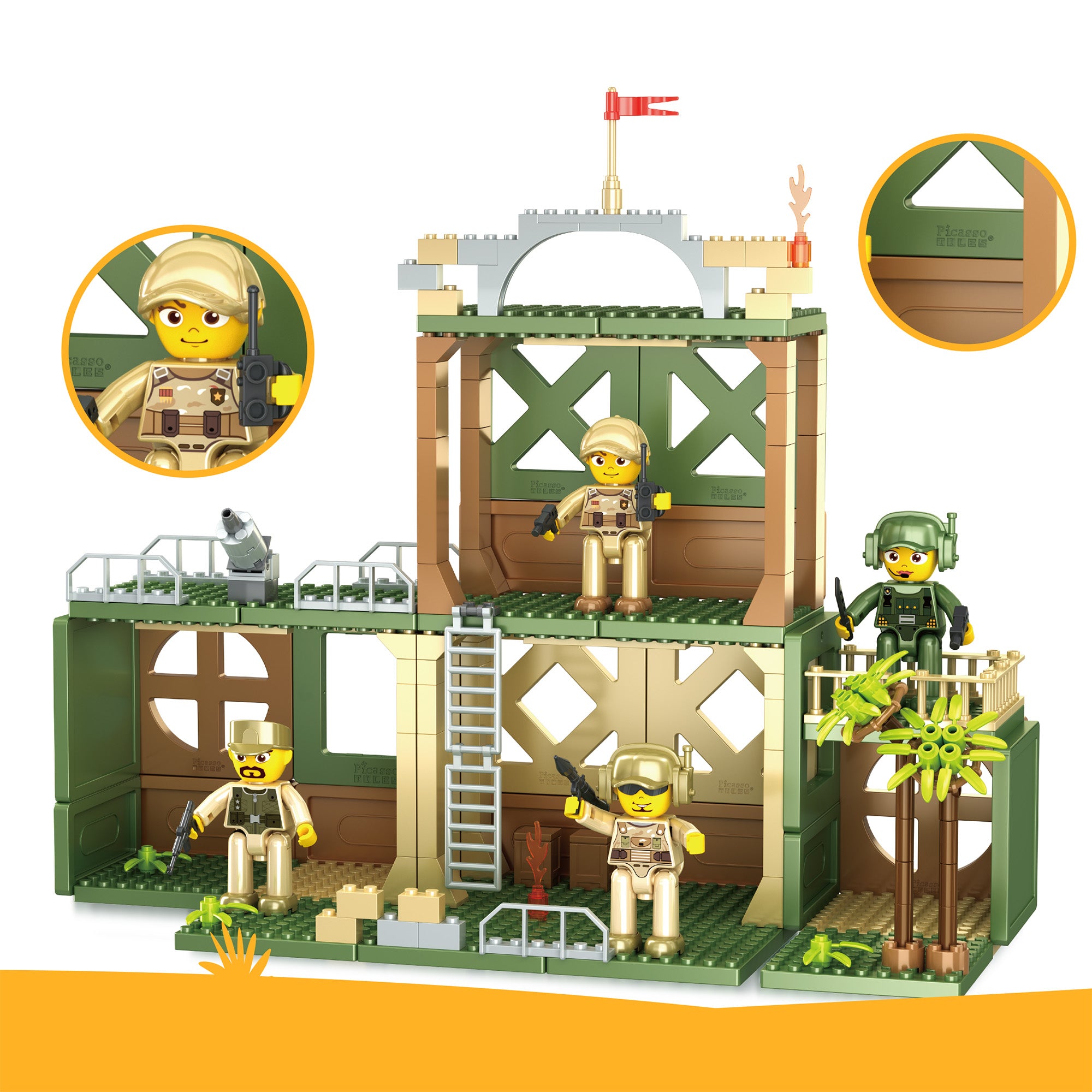 PicassoTiles Military Magnetic Tile, Bricks & Blocks Combo Building Se