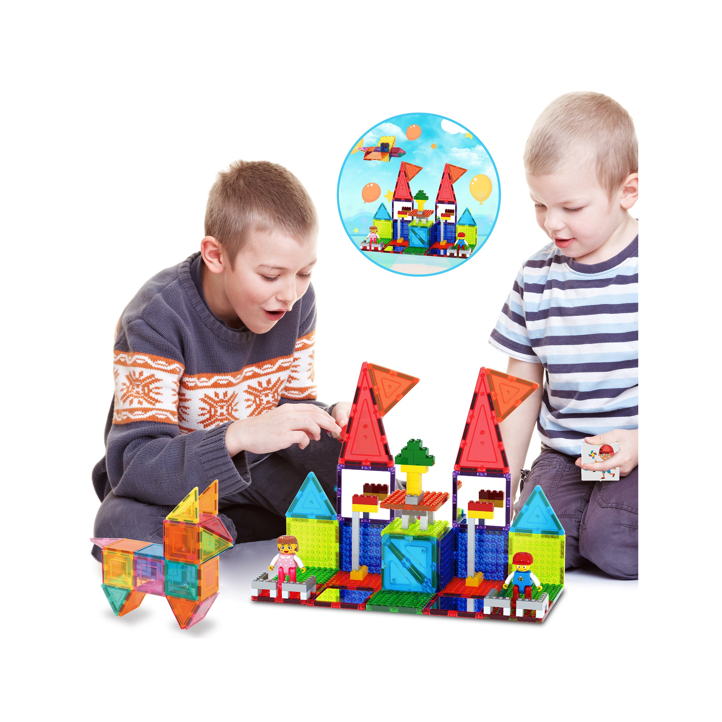 PicassoTiles Magnet Tile + Brick Blocks Compatibility Building Set