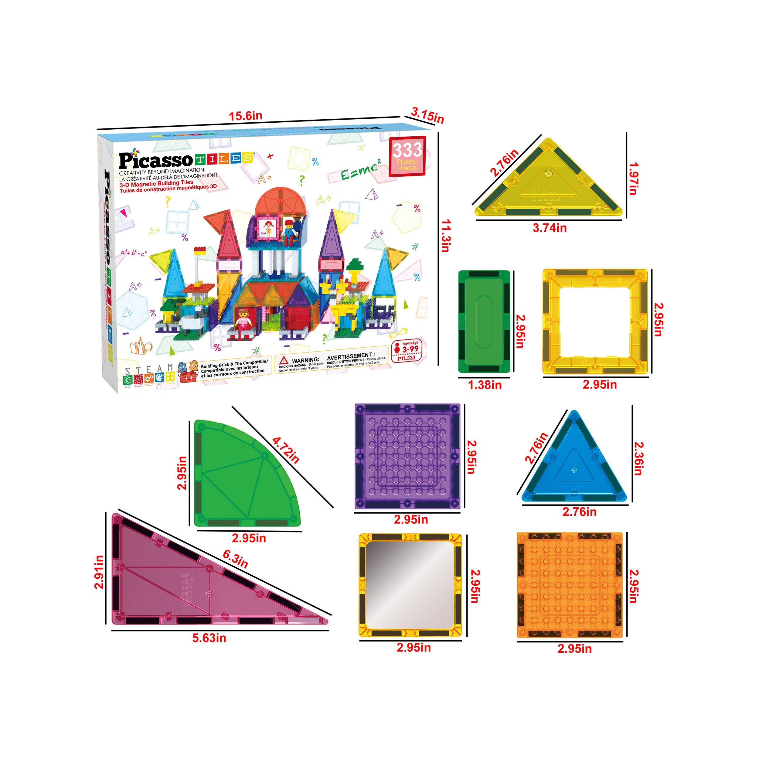 PicassoTiles Magnet Tile + Brick Blocks Compatibility Building Set