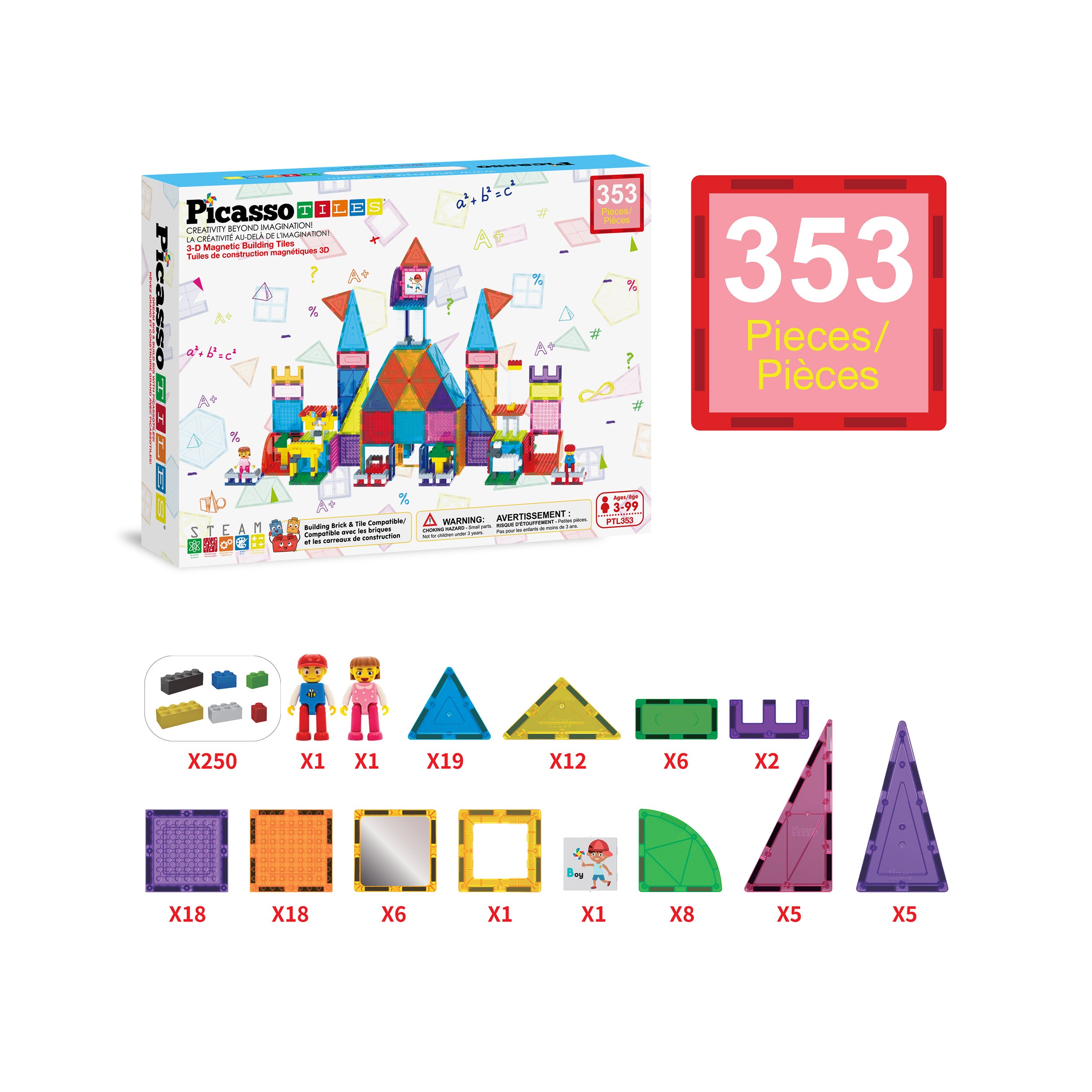 PicassoTiles Magnetic Tile Brick Block Toy Creative Combo Set