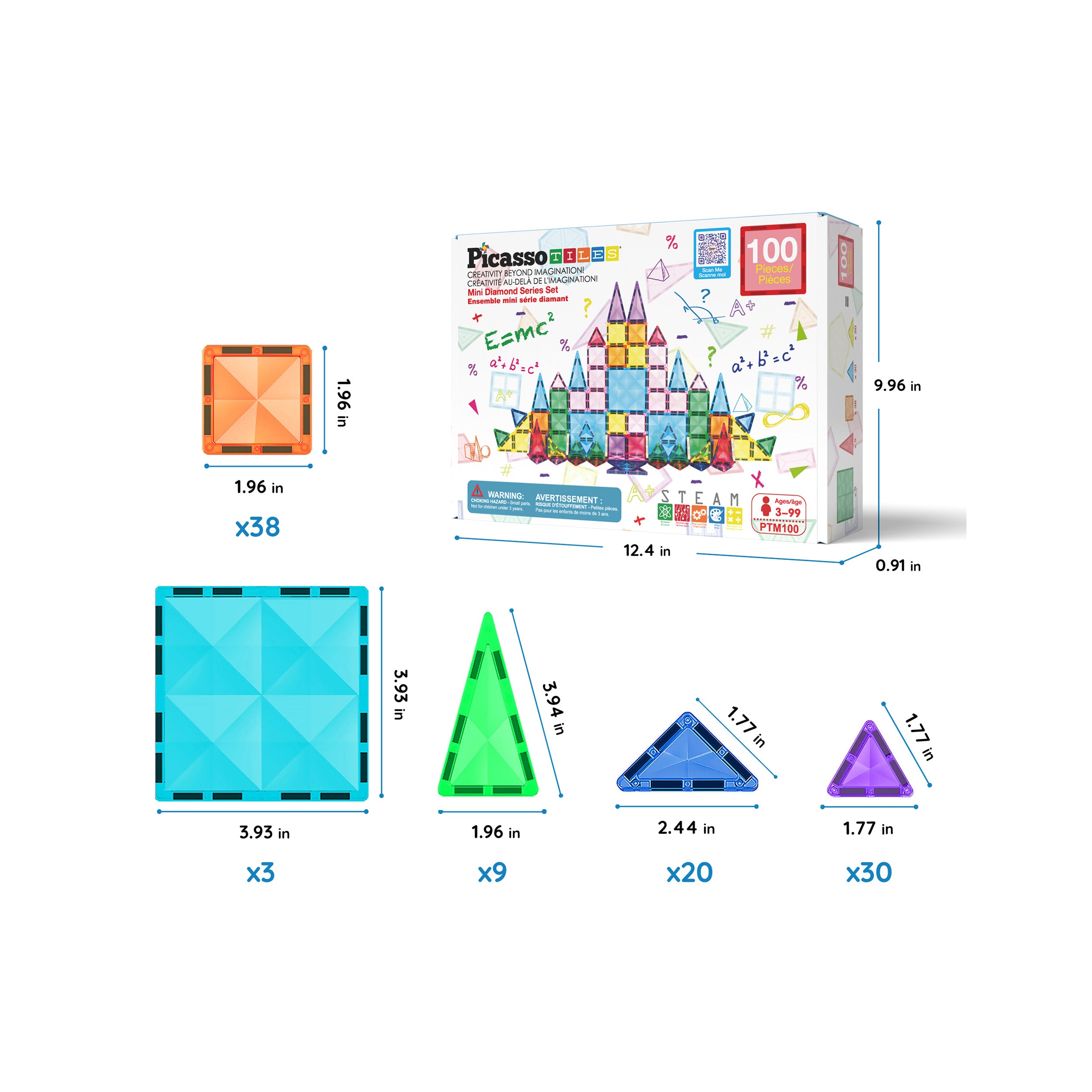 PicassoTiles Mini Diamond Travel Size 100pc Magnet Building Tile Set