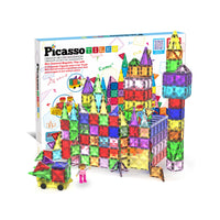 PicassoTiles Mini Diamond Travel Size 120pc Magnet Tiles with Figures and Car Set
