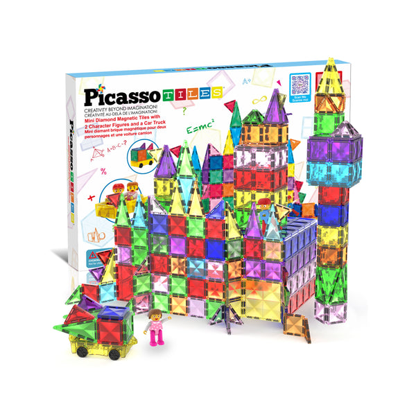 PicassoTiles Mini Diamond Travel Size 120pc Magnet Tiles with Figures