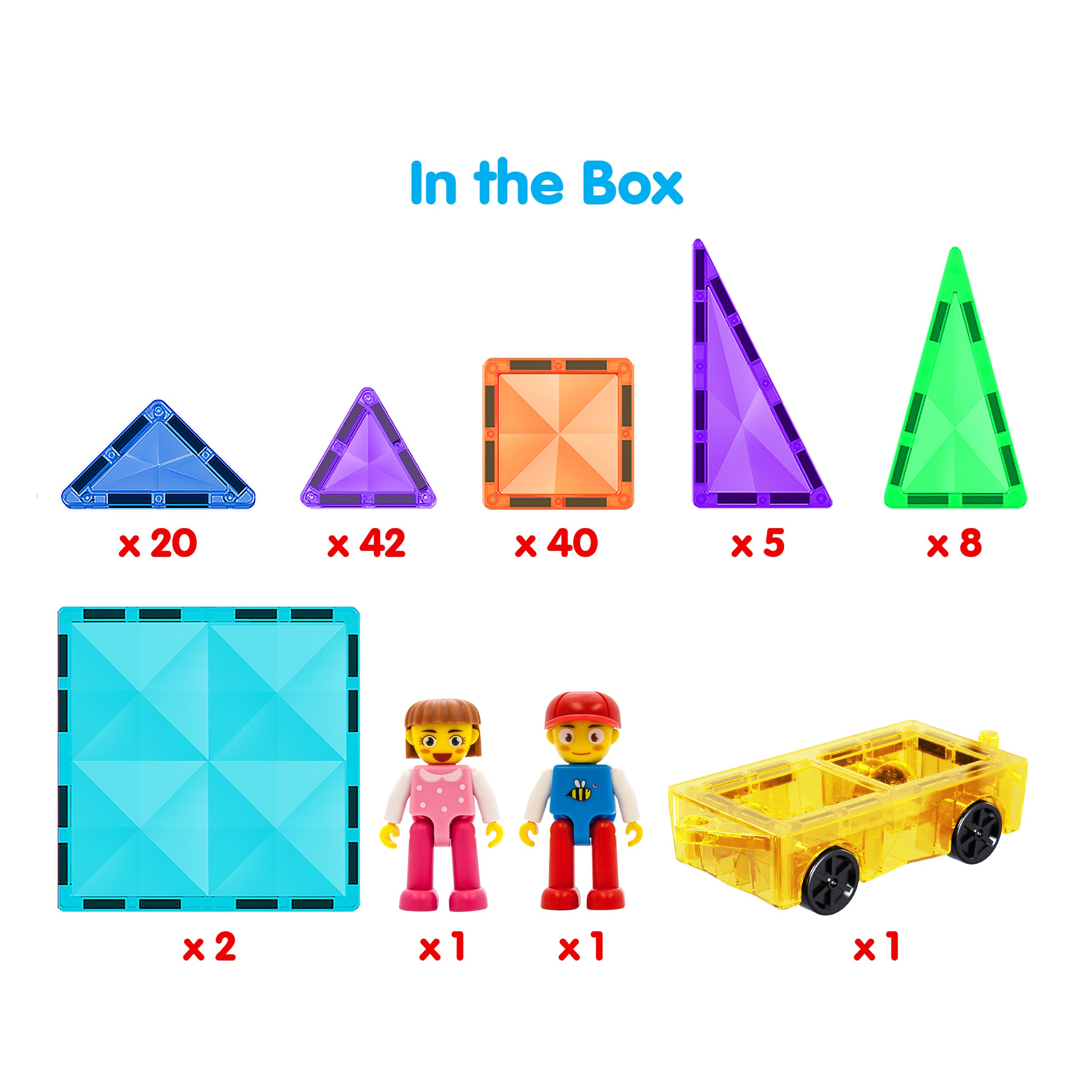 PicassoTiles Mini Diamond Travel Size 120pc Magnet Tiles with Figures and Car Set