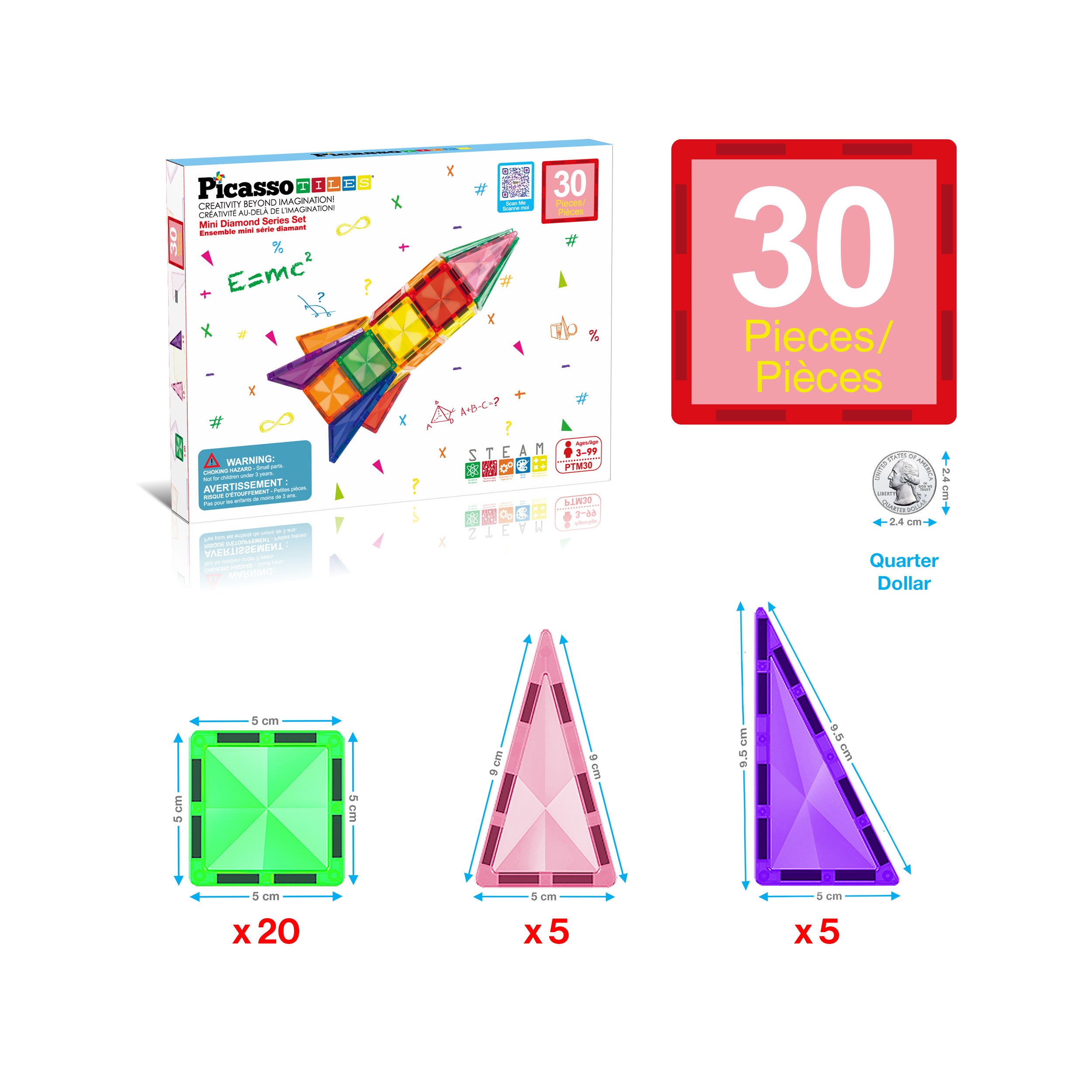 PicassoTiles Mini Diamond 30pc Rocket Set PTM30 · PicassoTiles