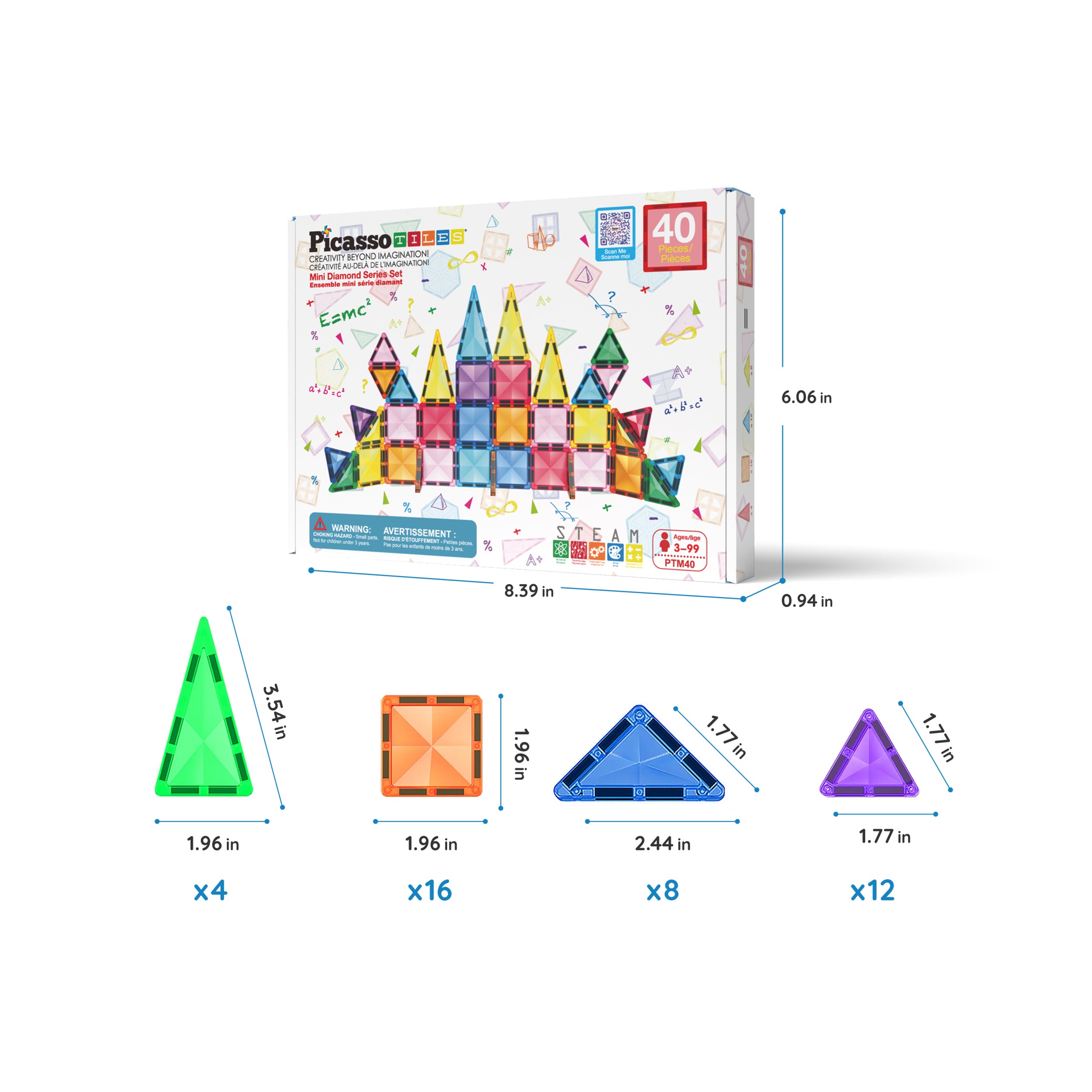 PicassoTiles Mini Diamond Travel Size 40pc Building Block Tile Set