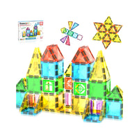 PicassoTiles Travel Size Magnetic Tiles Toy with Windows and Clip-On Doors - 48 Pieces