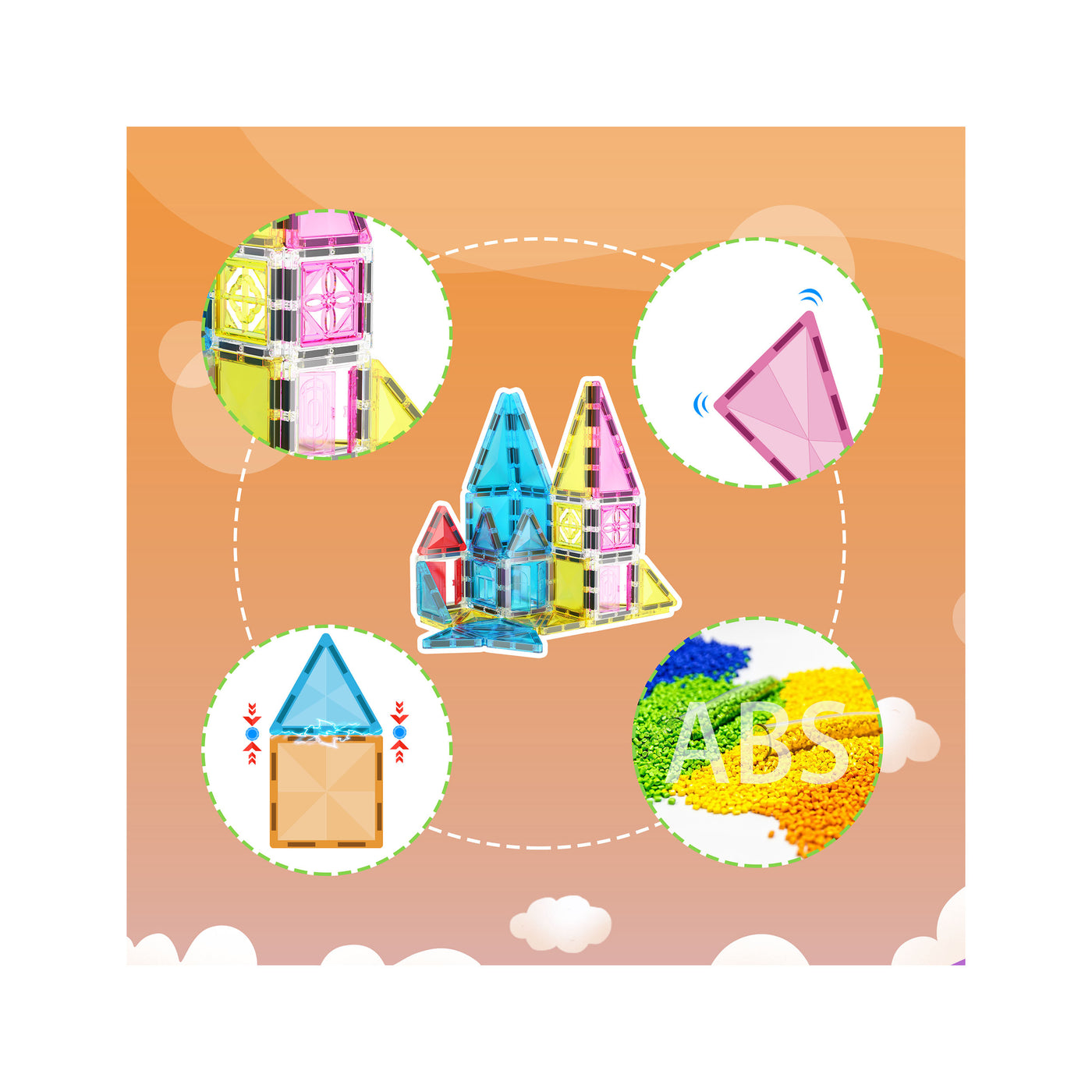 PicassoTiles Travel Size Magnetic Tiles Toy with Windows and Clip-On Doors - 48 Pieces