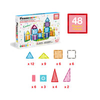 PicassoTiles Travel Size Magnetic Tiles Toy with Windows and Clip-On Doors - 48 Pieces