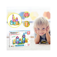PicassoTiles Travel Size Magnetic Tiles Toy with Windows and Clip-On Doors - 48 Pieces
