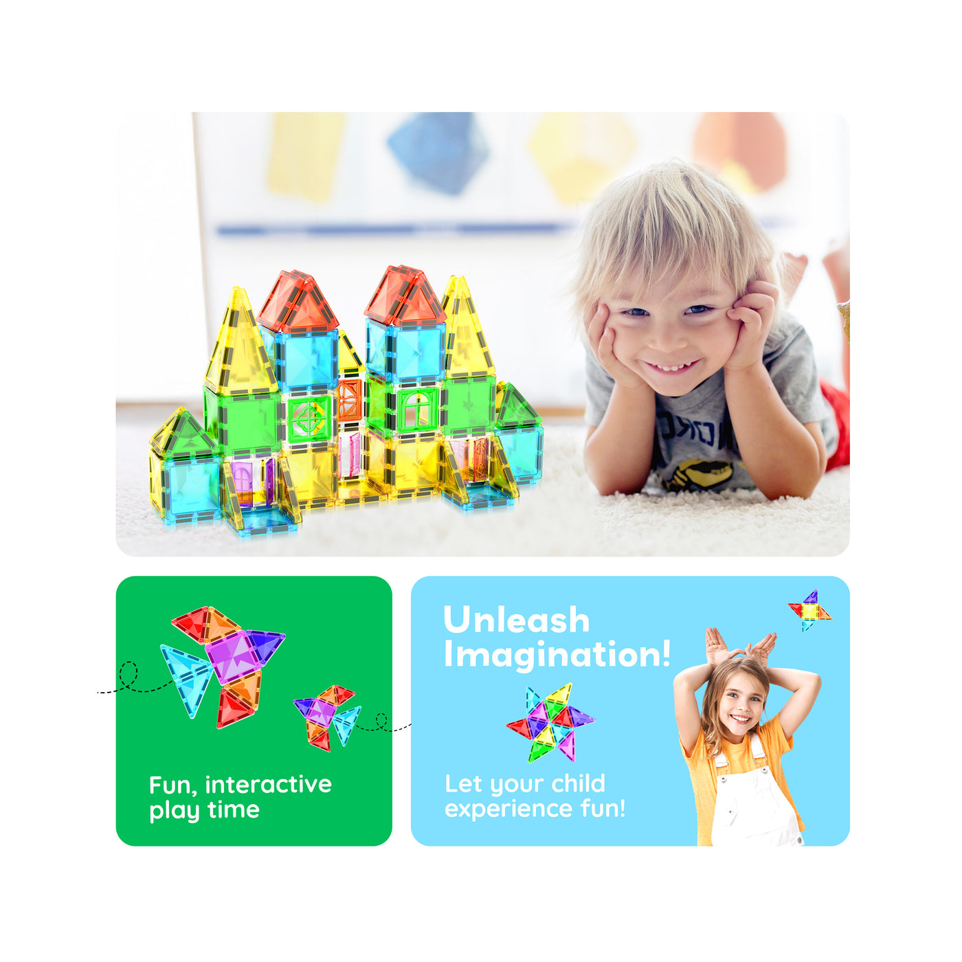 PicassoTiles Travel Size Magnetic Tiles Toy with Windows and Clip-On Doors - 48 Pieces