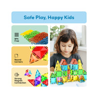 PicassoTiles Travel Size Magnetic Tiles Toy with Windows and Clip-On Doors - 48 Pieces