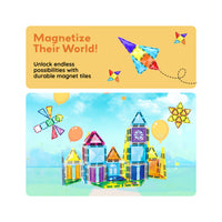 PicassoTiles Travel Size Magnetic Tiles Toy with Windows and Clip-On Doors - 48 Pieces
