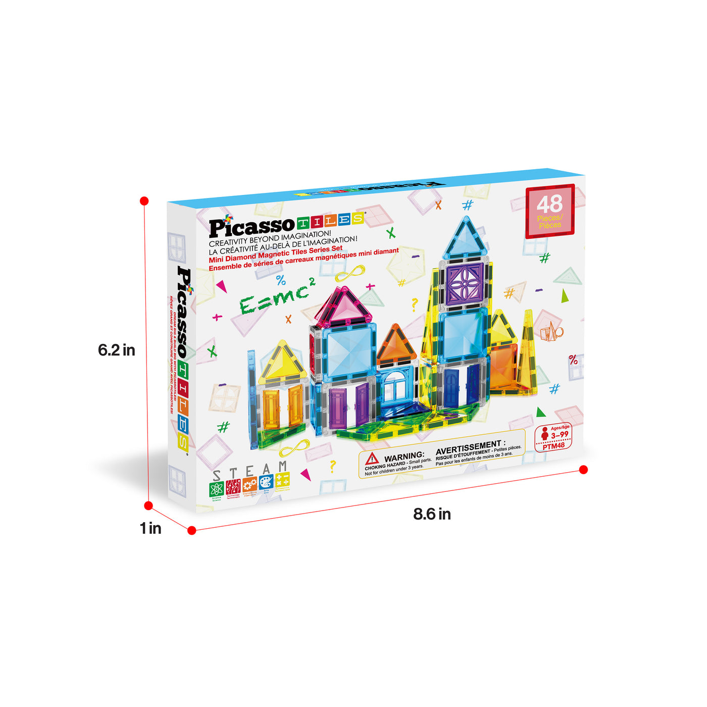 PicassoTiles Travel Size Magnetic Tiles Toy with Windows and Clip-On Doors - 48 Pieces