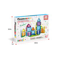 PicassoTiles Travel Size Magnetic Tiles Toy with Windows and Clip-On Doors - 48 Pieces