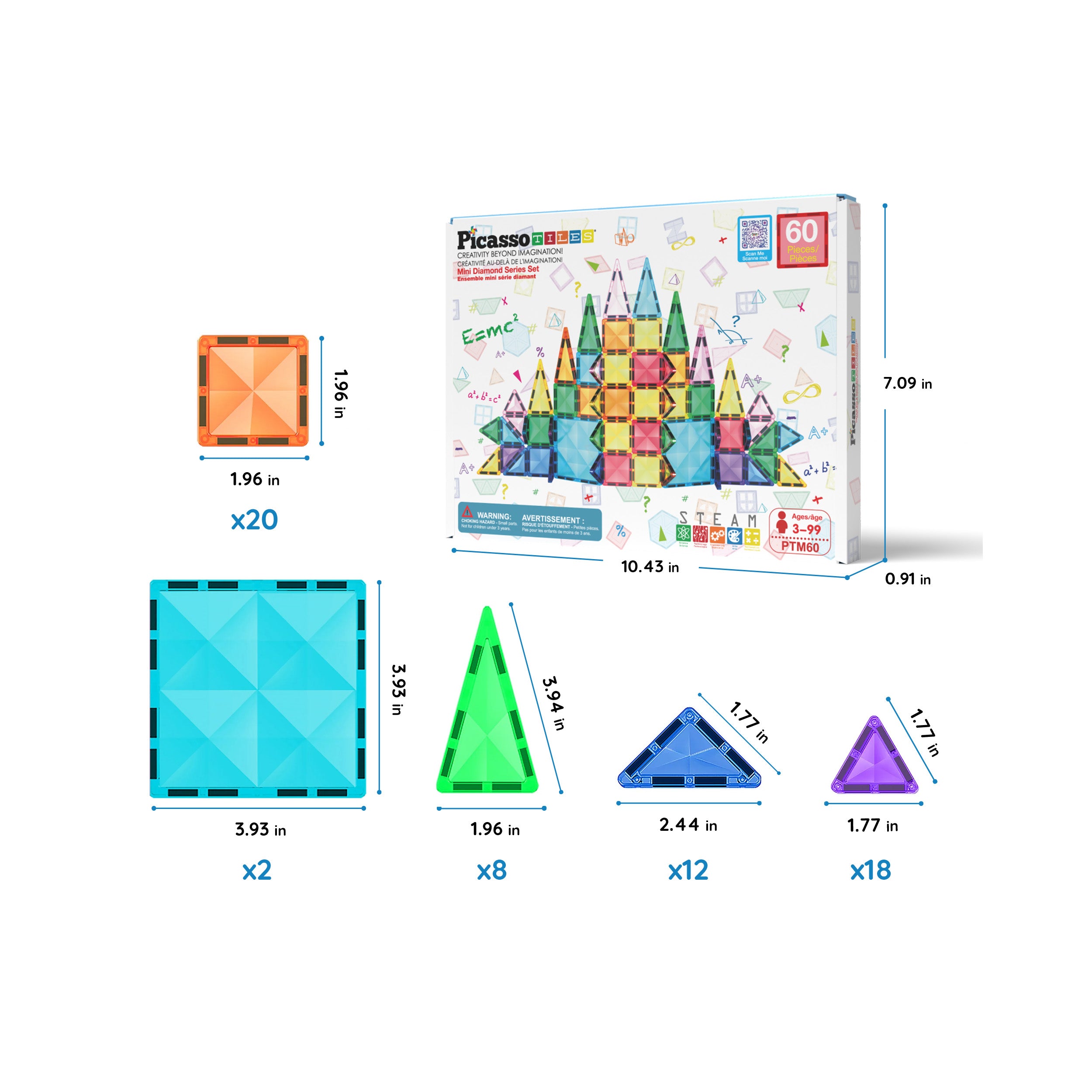 PicassoTiles 60 Piece Magnetic Building Set - Travel Sized