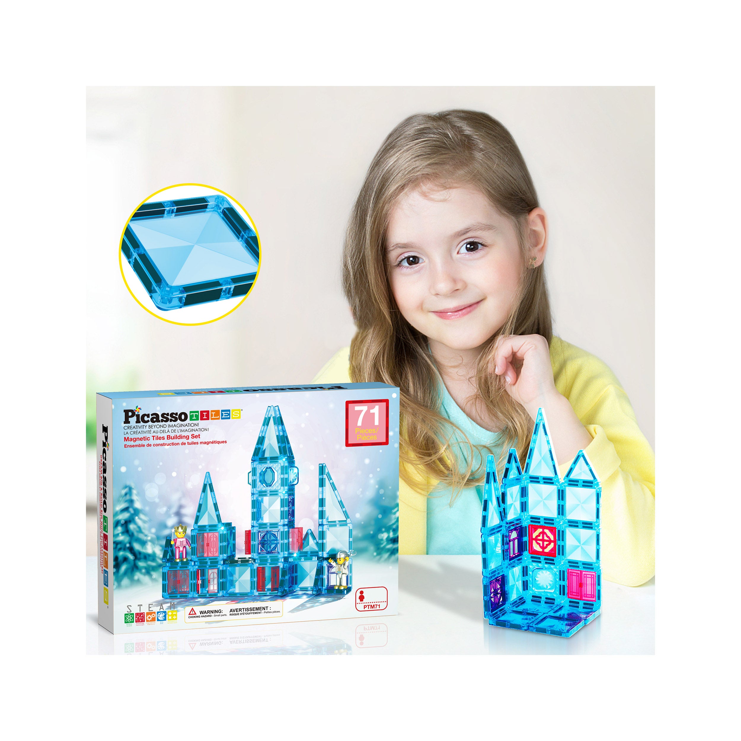 PicassoTiles Travel Sized Winter Ice Magnetic Tile Playset
