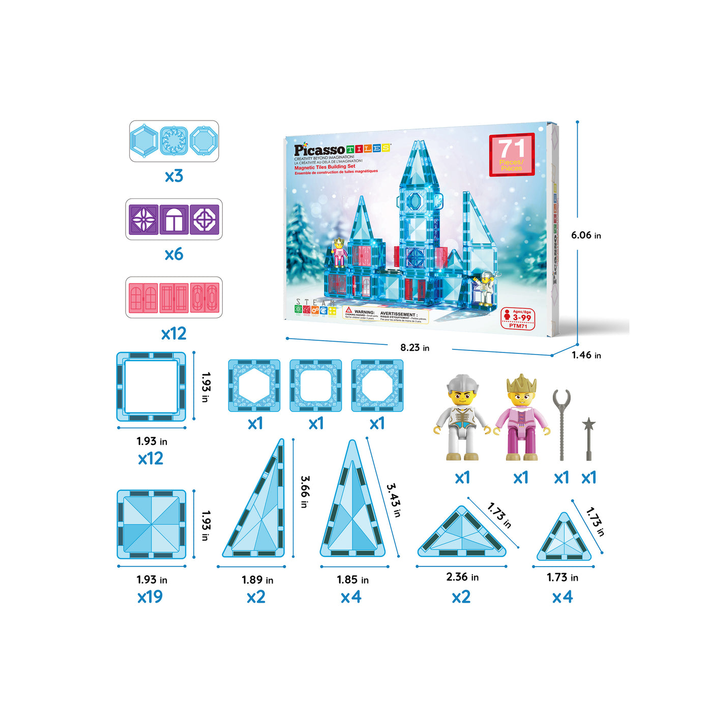 PicassoTiles Travel Sized Winter Ice Magnetic Tile Playset
