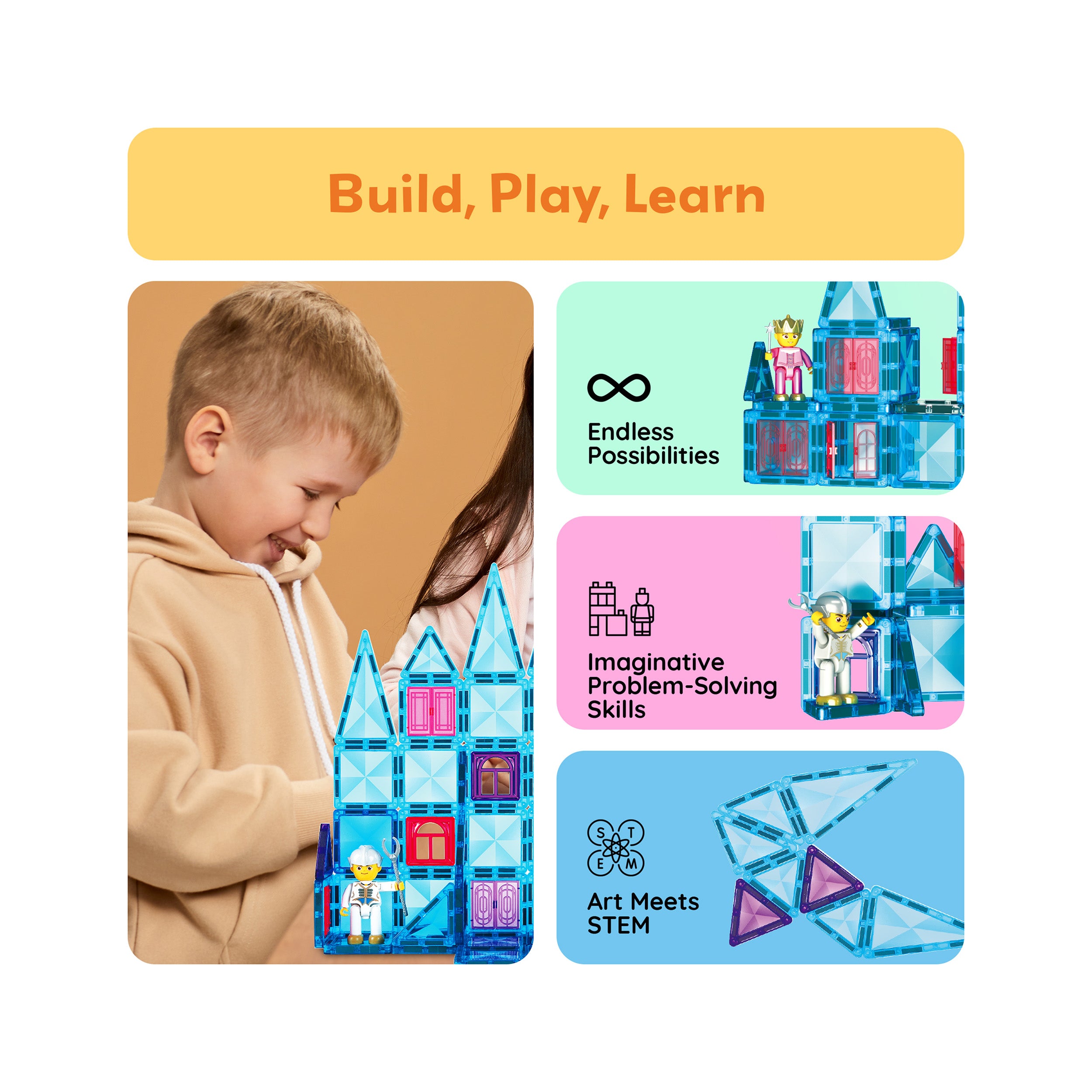 PicassoTiles Travel Sized Winter Ice Magnetic Tile Playset