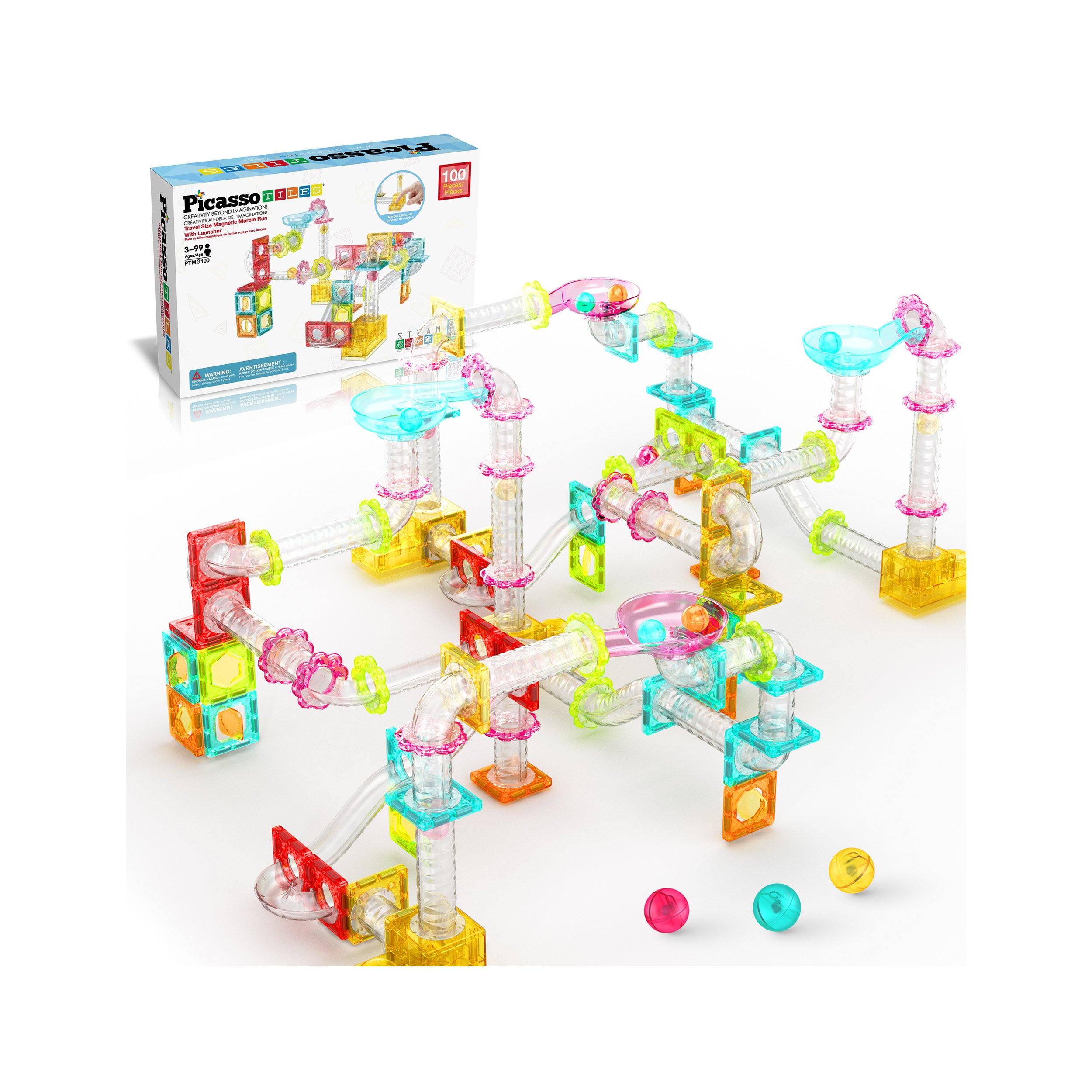 PicassoTiles 100pc Mini Magnetic Tile Marble Run Set · PicassoTiles