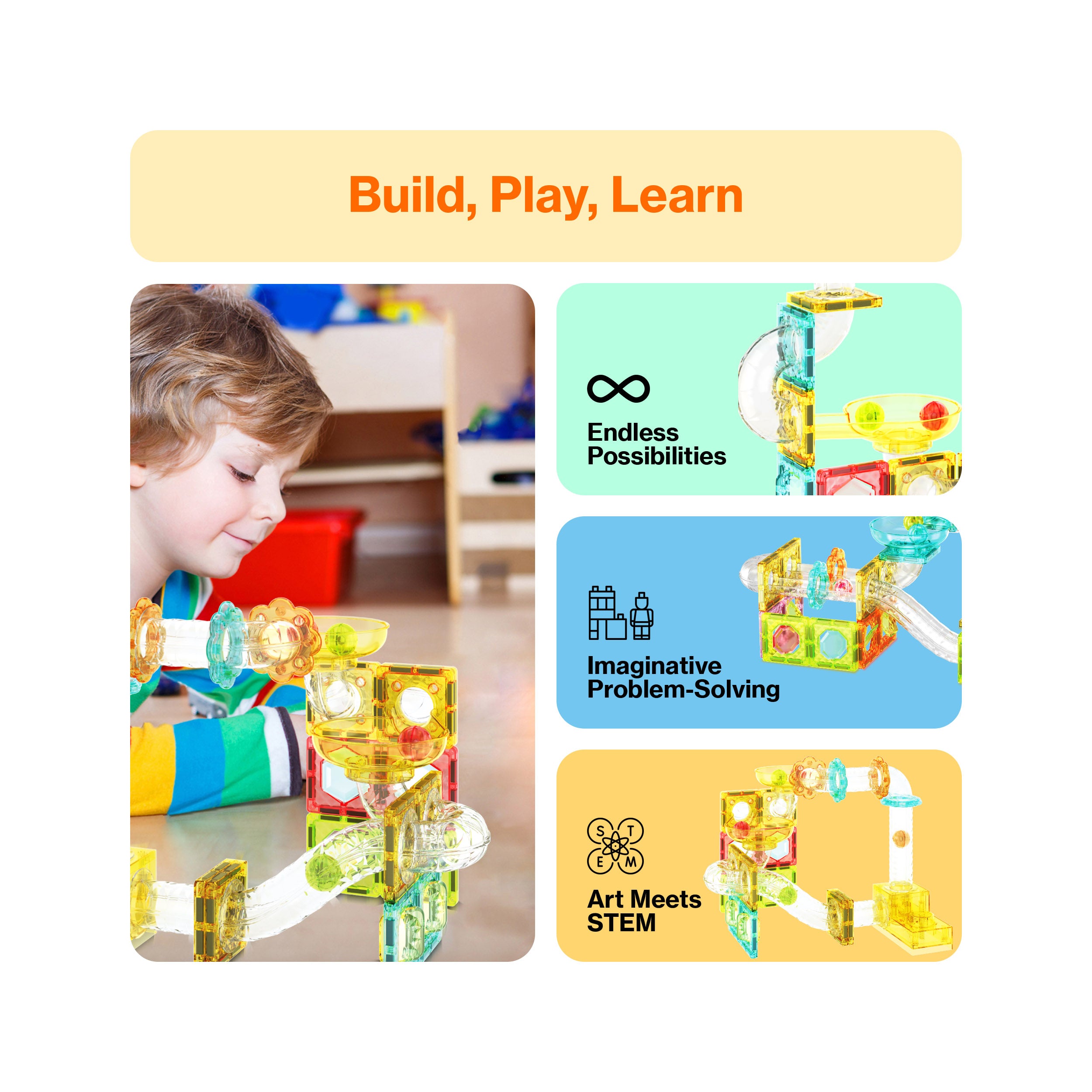 PicassoTiles 100pc Mini Magnetic Tile Marble Run Set