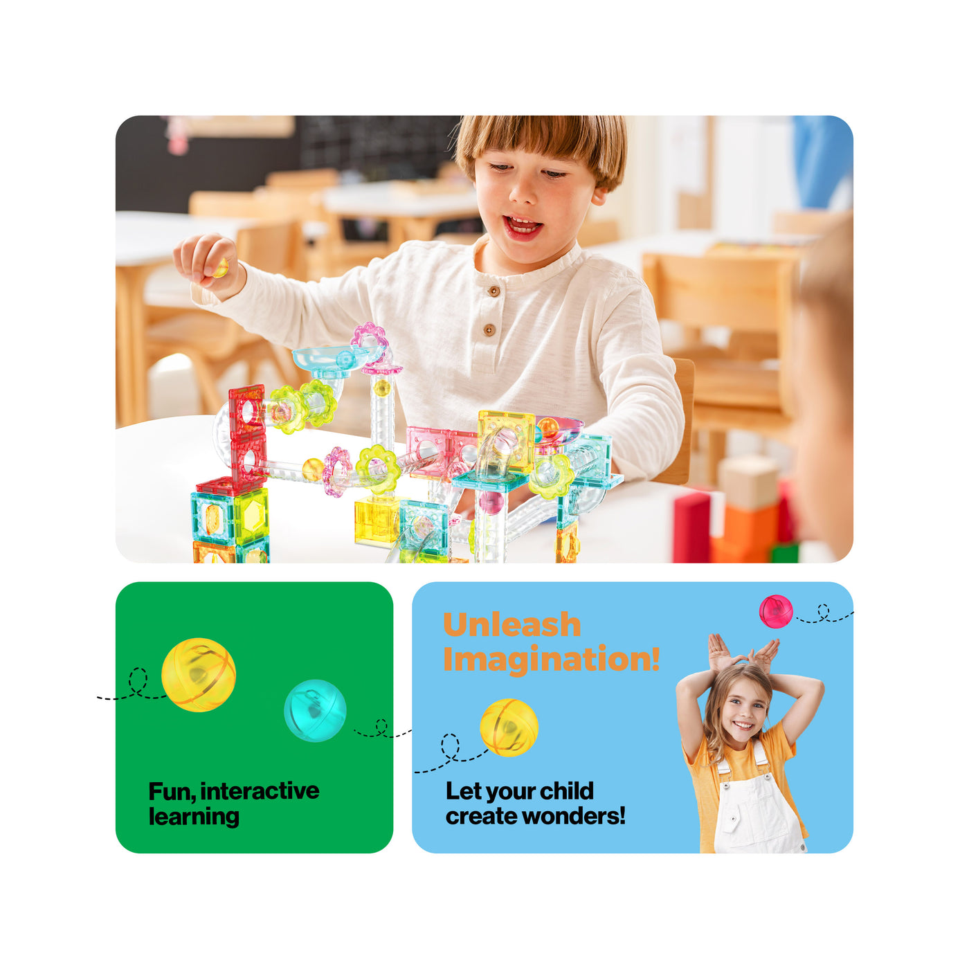 PicassoTiles 100pc Mini Magnetic Tile Marble Run Set