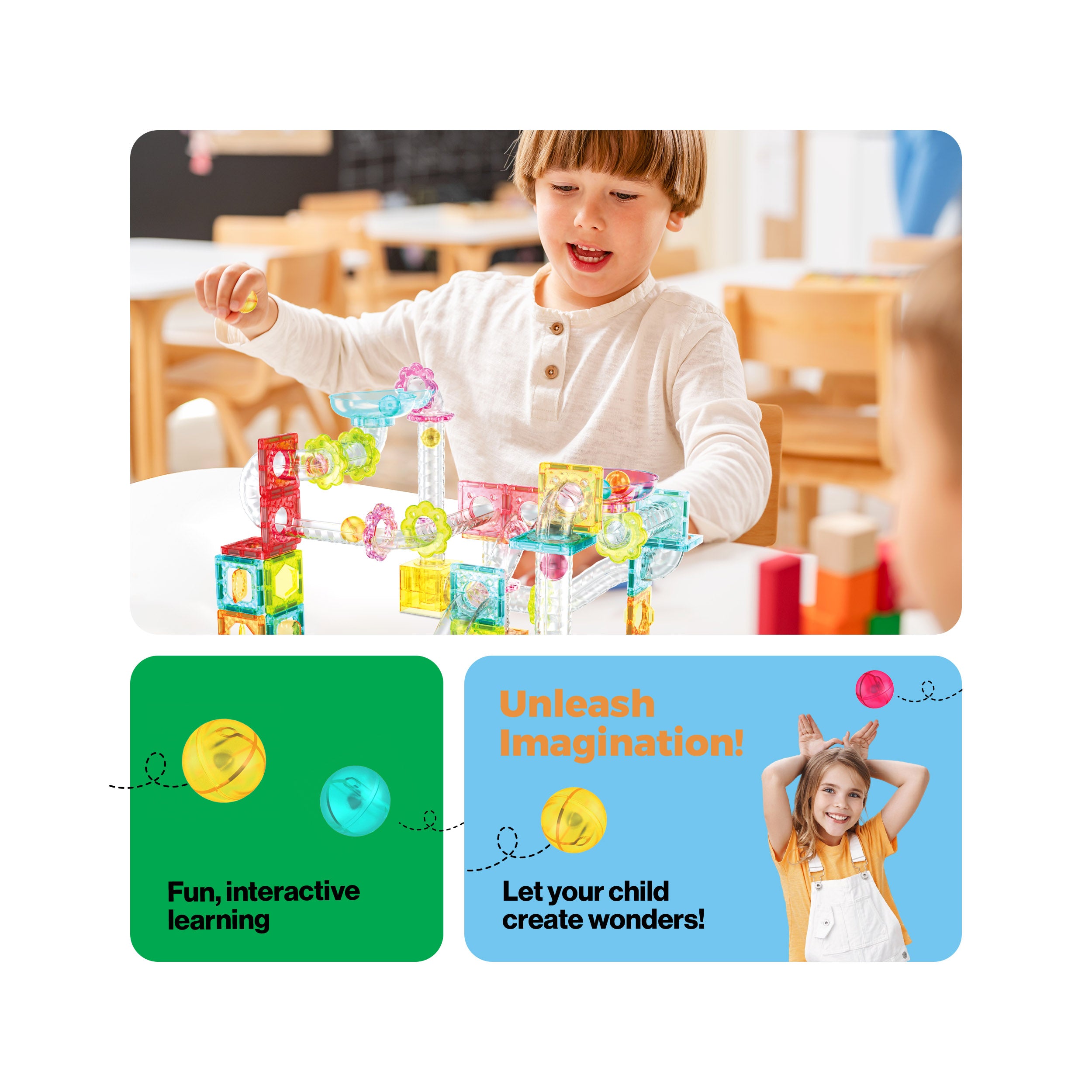 PicassoTiles 100pc Mini Magnetic Tile Marble Run Set