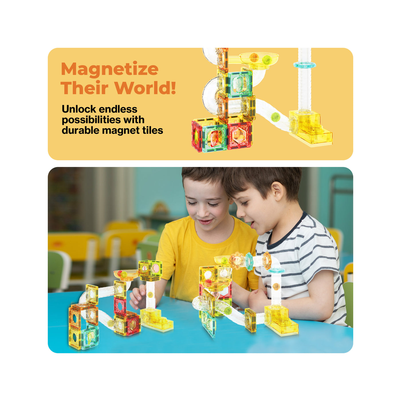 PicassoTiles 100pc Mini Magnetic Tile Marble Run Set