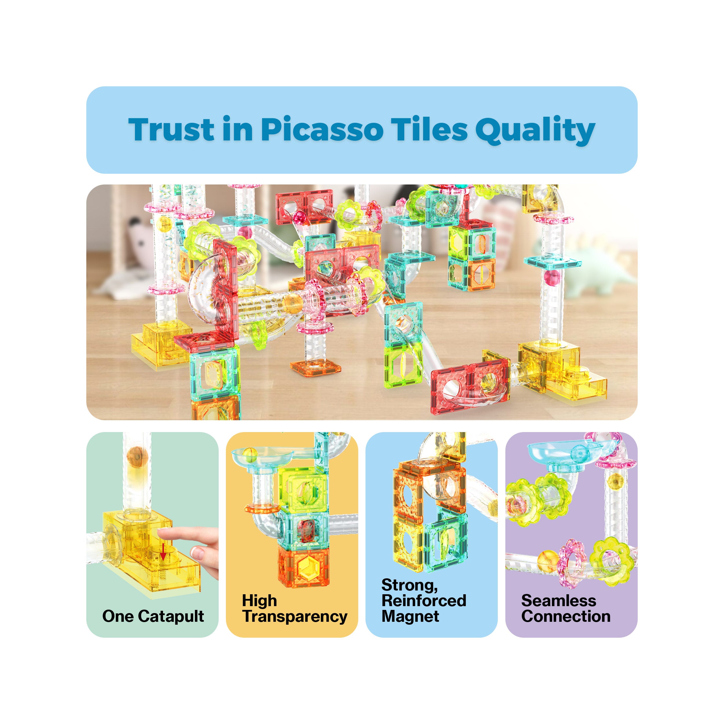 PicassoTiles Travel Sized 100 Piece Marble Run Playset