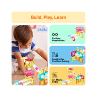 PicassoTiles Marble Run 45 Piece Travel Size Magnetic Tiles Building Blocks