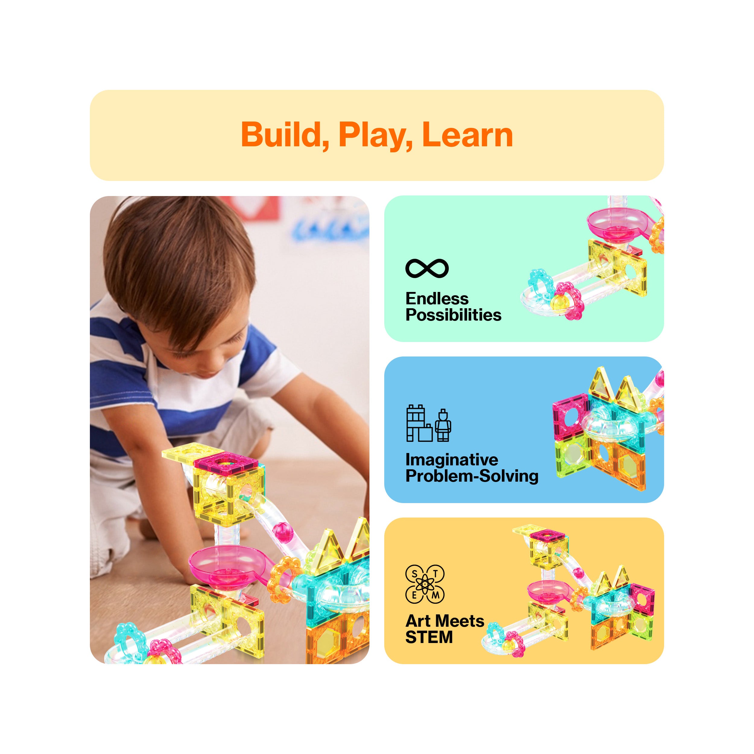 PicassoTiles Marble Run 45 Piece Travel Size Magnetic Tiles Building Blocks