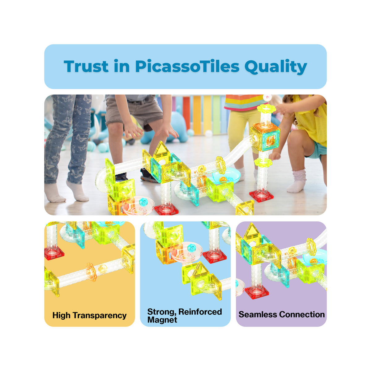 Travel Bug Marble PicassoTiles Marble Run 45 Piece Travel Size Magnetic Tiles Building B ...