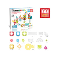PicassoTiles 60pc Magnetic Tiles Marble Run Travel Size Construction Playset