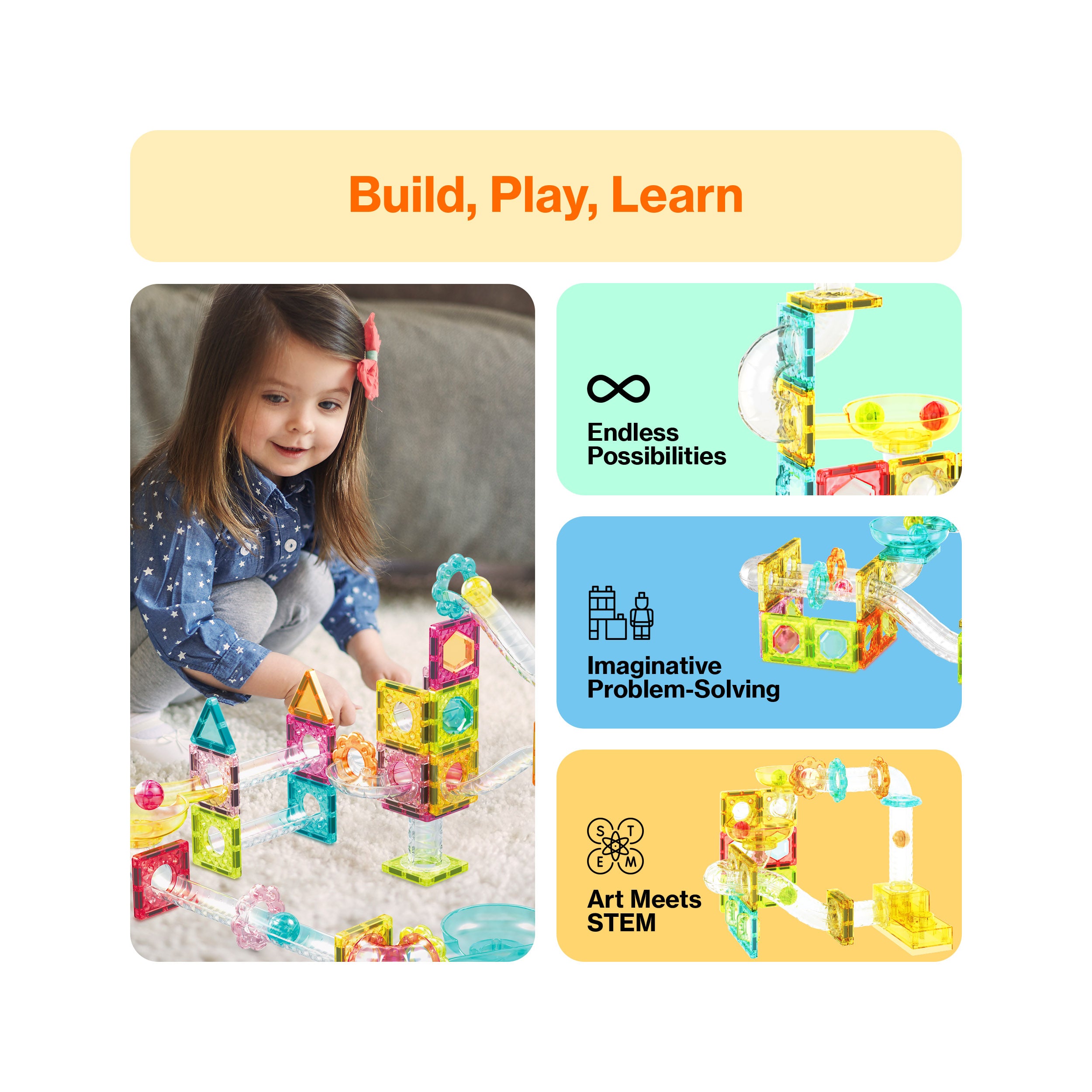 PicassoTiles 60pc Magnetic Tiles Marble Run Travel Size Construction Playset