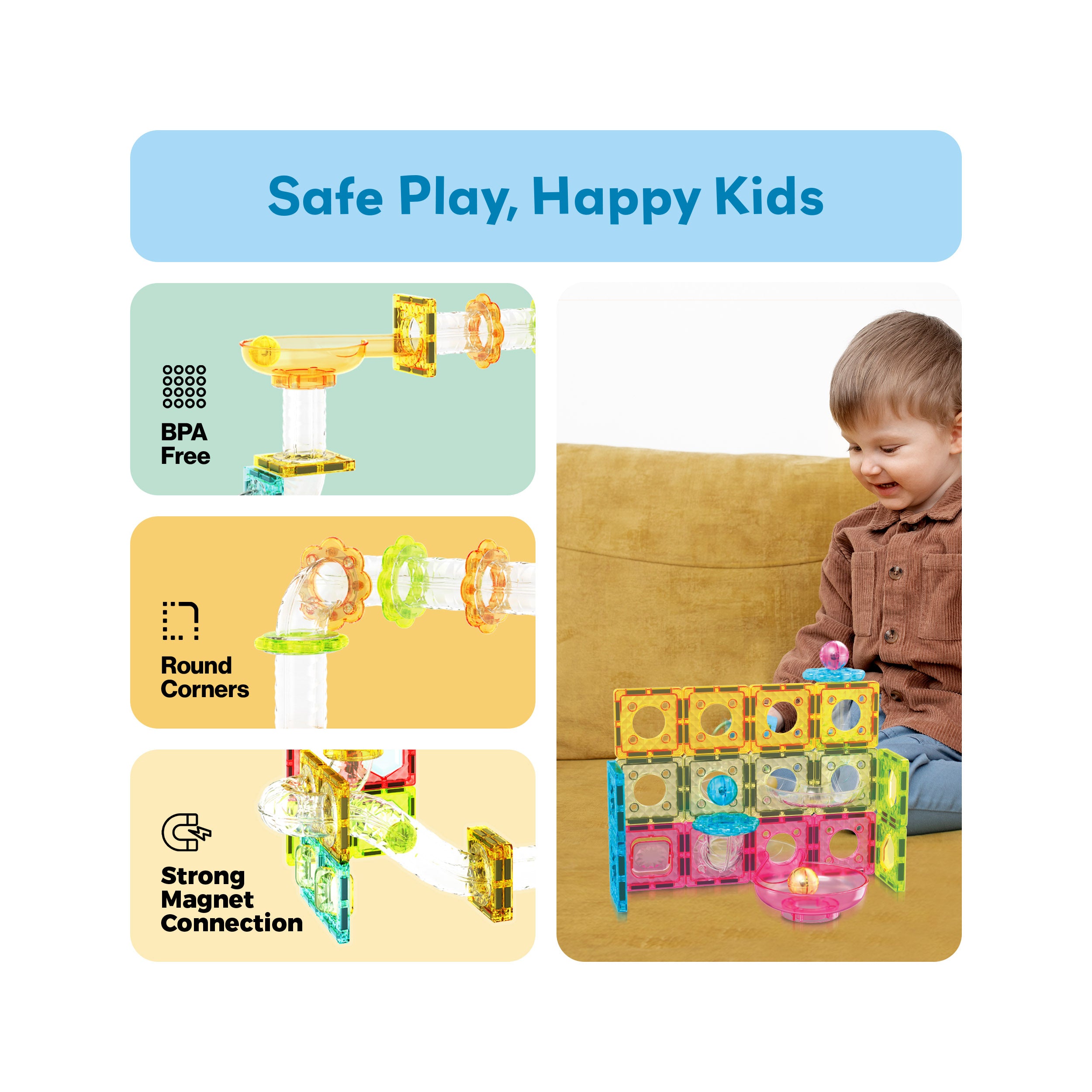PicassoTiles 60pc Magnetic Tiles Marble Run Travel Size Construction Playset