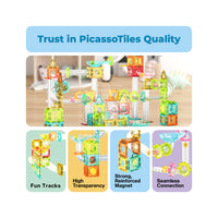 PicassoTiles 60pc Magnetic Tiles Marble Run Travel Size Construction Playset