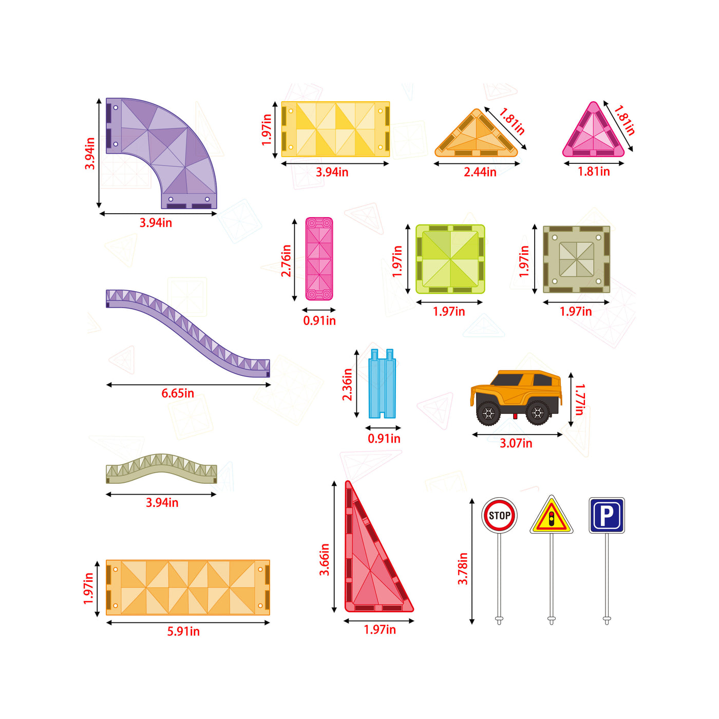 PicassoTiles 60pc Travel Magnet Tile Race Track with Car Playset