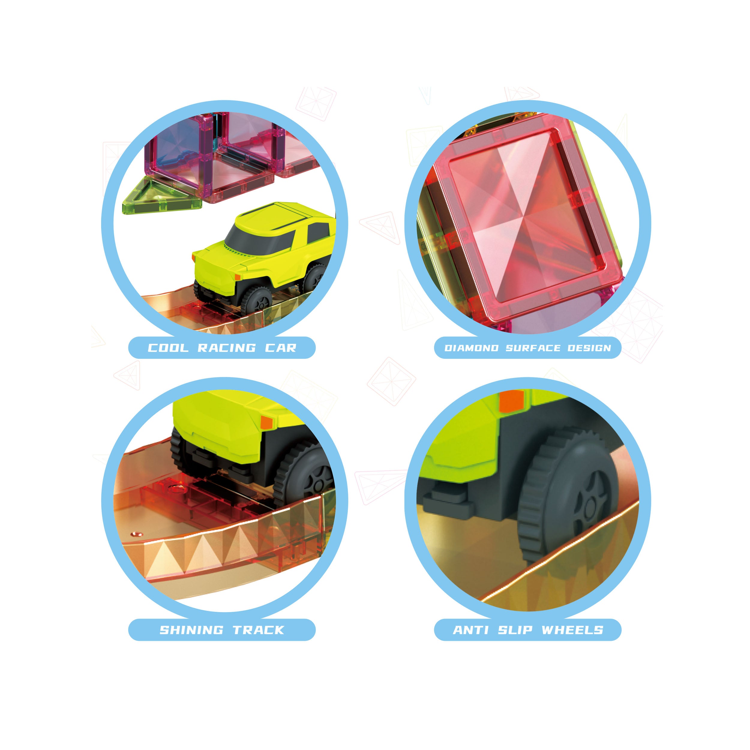 PicassoTiles 60pc Travel Magnet Tile Race Track with Car Playset