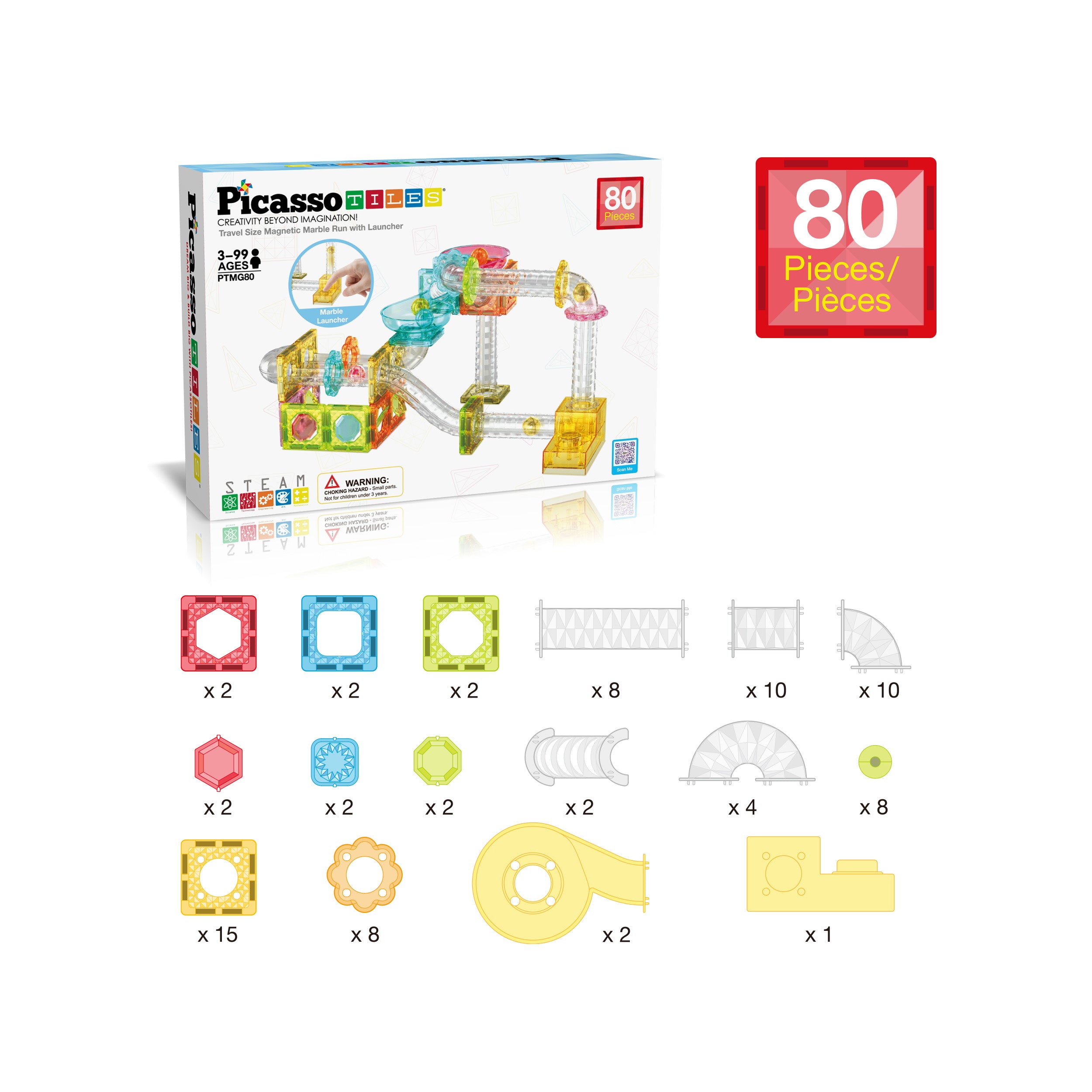 PicassoTiles Travel Sized Marble Run Launcher Building Block Set